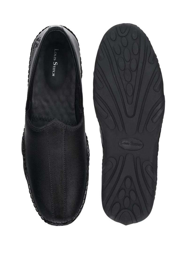 Louis Stitch Black Mens Ethnic Slip on Mojaris Genuine Leather Flexible Stylish Nagra Juti for Men - Indya