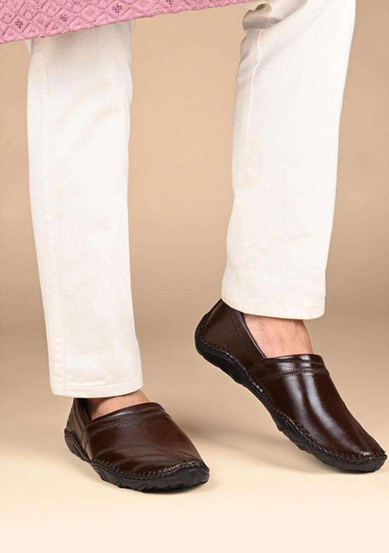 Louis Stitch Mens Ethnic Slip on Mojaris Genuine Leather Stylish Nagra Juti for Men - Indya