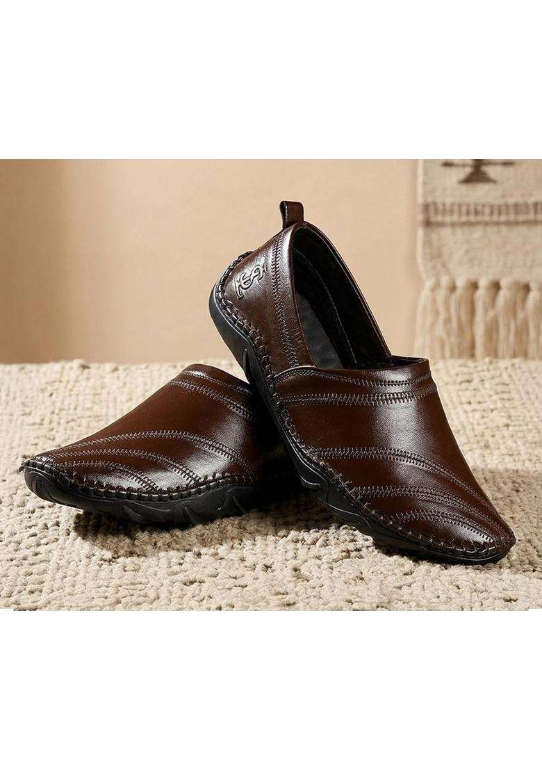 Louis Stitch Mens Ethnic Slip on Mojaris Genuine Leather Stylish Nagra Juti for Men - Indya