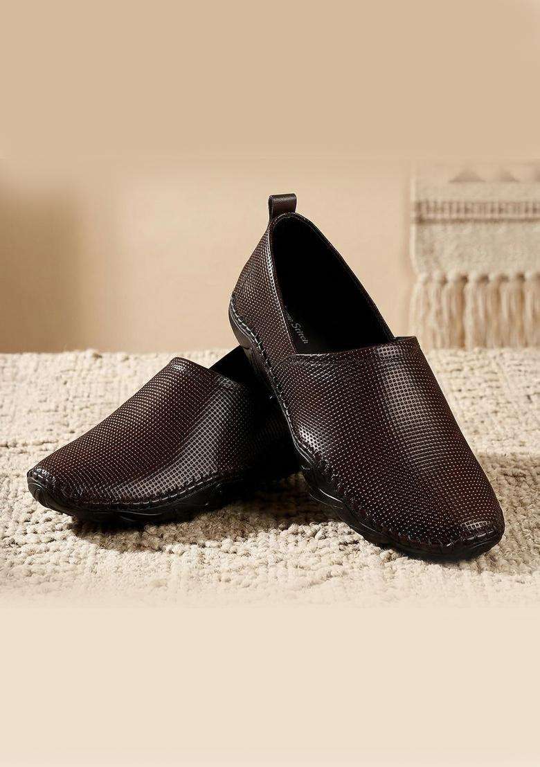 Louis Stitch Ethnic Slip on Mojaris for Men Genuine Leather Flexible Stylish Nagra Juti for Men - Indya