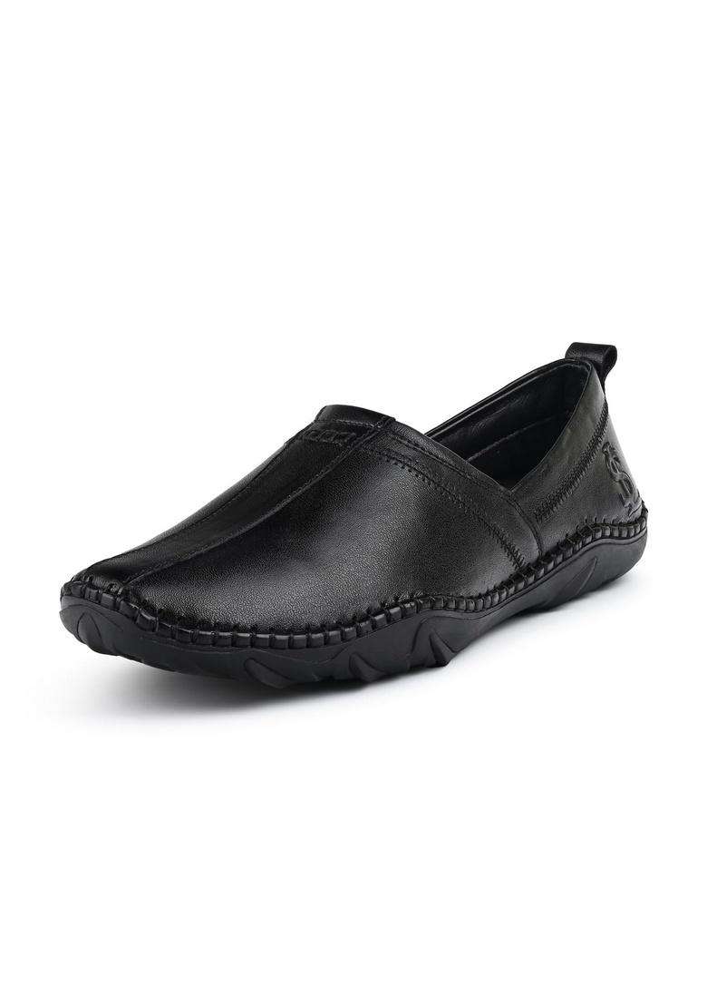 Louis Stitch Black Mens Ethnic Slip on Mojaris Genuine Leather Stylish Nagra Juti for Men - Indya