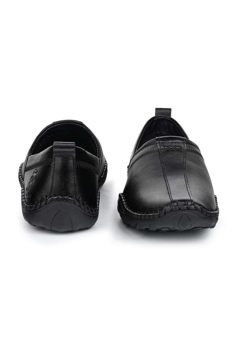 Louis Stitch Black Mens Ethnic Slip on Mojaris Genuine Leather Stylish Nagra Juti for Men - Indya