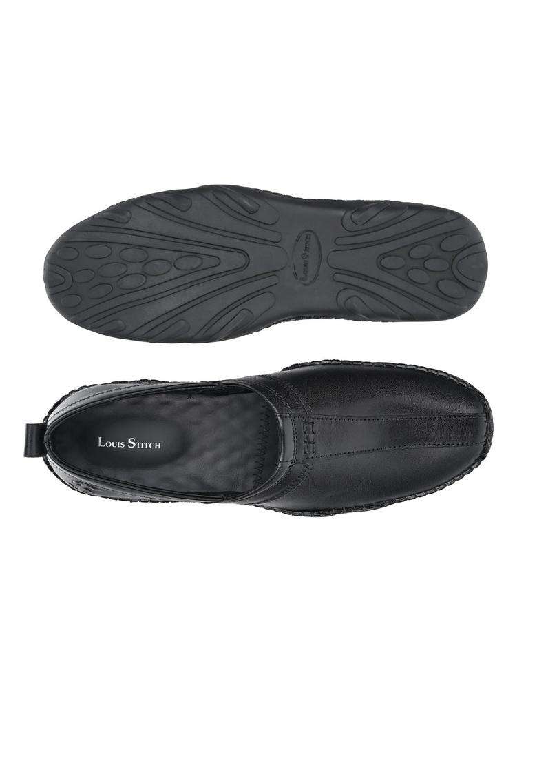 Louis Stitch Black Mens Ethnic Slip on Mojaris Genuine Leather Stylish Nagra Juti for Men - Indya