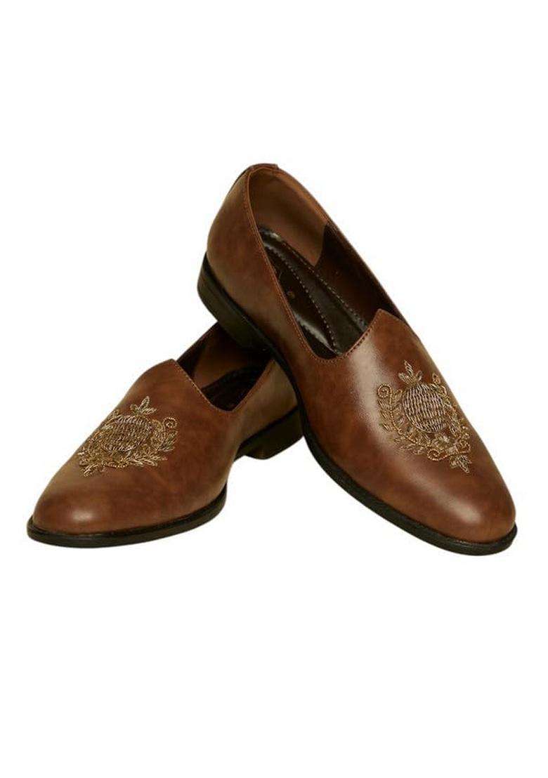 Manyavar Mens Self Embroidered Loafers Style Shoes Ethnic Juttis and Mojaris - Indya