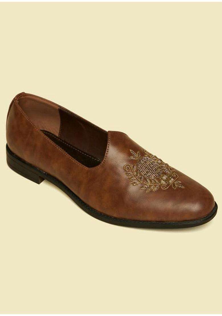 Manyavar Mens Self Embroidered Loafers Style Shoes Ethnic Juttis and Mojaris - Indya