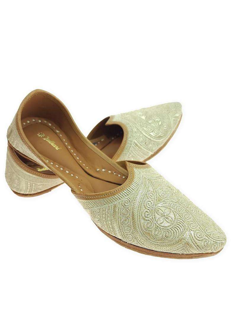 Fulkari Men Gold Embroidered Genuine Soft Leather Formal Jutis - Indya