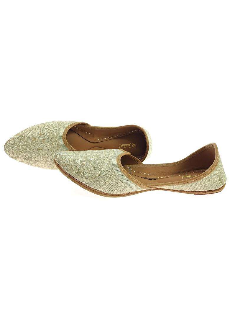 Fulkari Men Gold Embroidered Genuine Soft Leather Formal Jutis - Indya