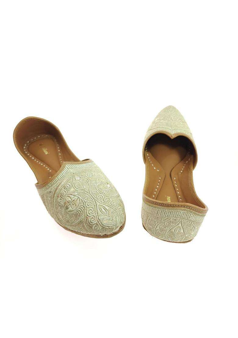 Fulkari Men Gold Embroidered Genuine Soft Leather Formal Jutis - Indya