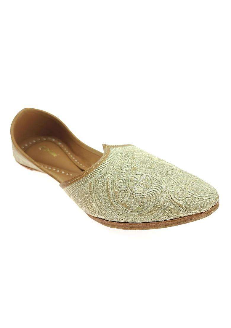 Fulkari Men Gold Embroidered Genuine Soft Leather Formal Jutis - Indya