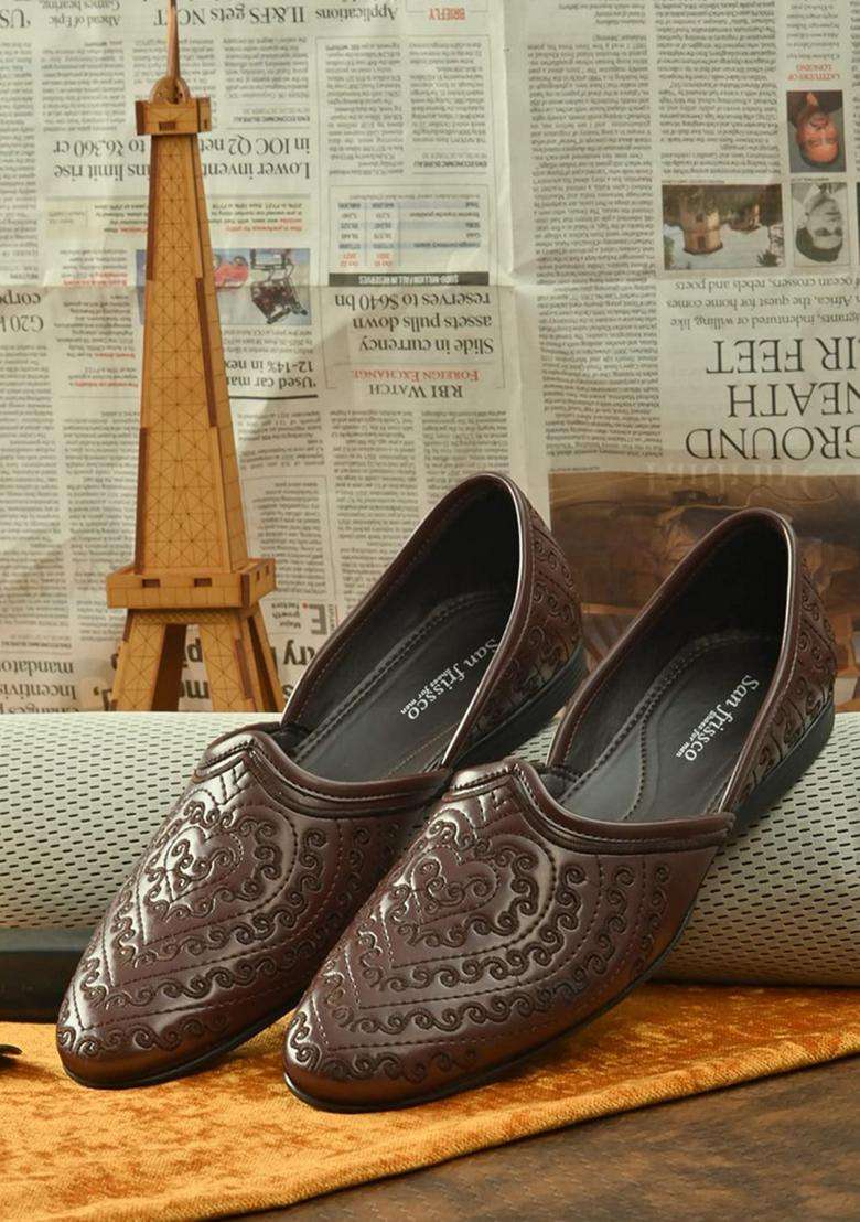 San Frissco Men Faux Leather Atlantis Cherry Mojaris - Indya