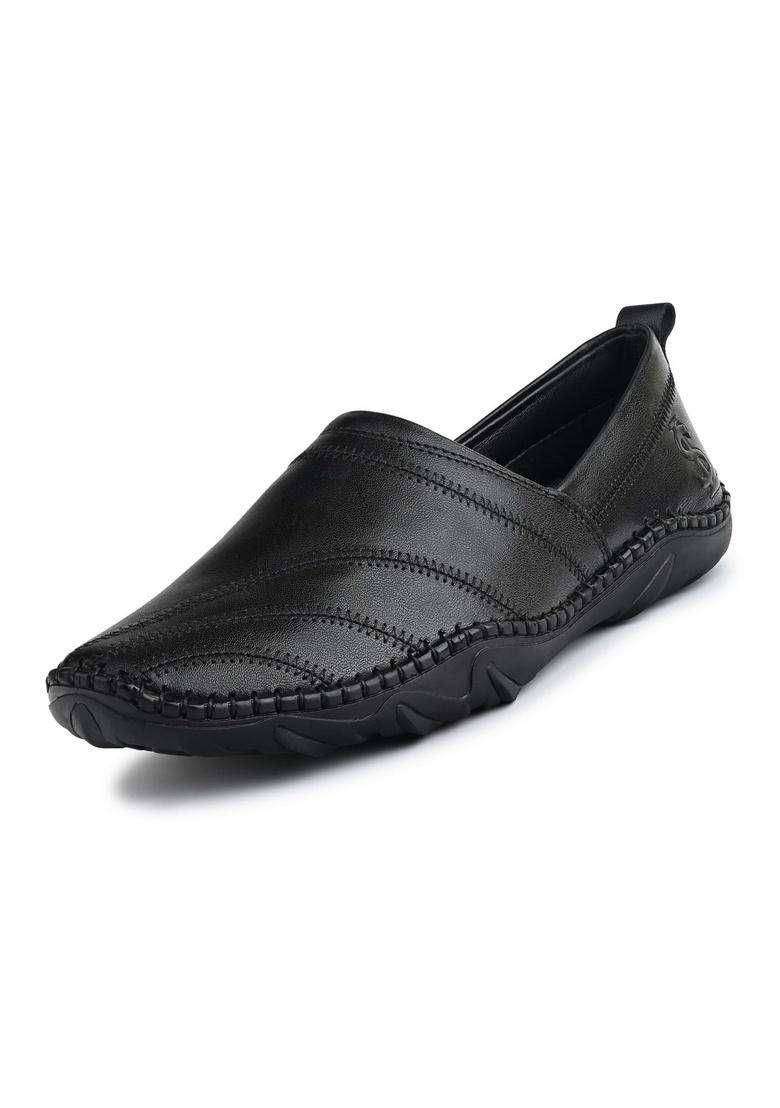 Louis Stitch Mens Ethnic Slip on Mojaris Black Genuine Leather Stylish Nagra Juti for Men - Indya