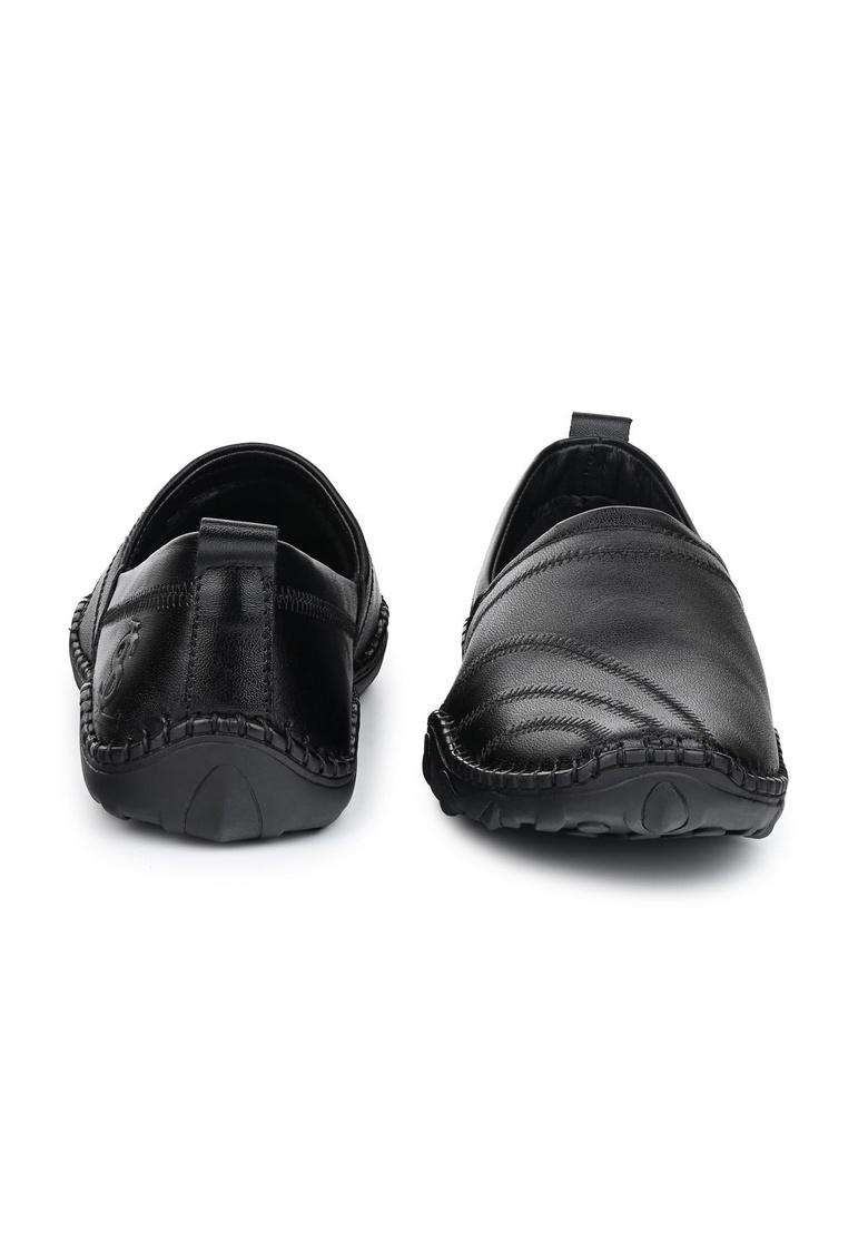 Louis Stitch Mens Ethnic Slip on Mojaris Black Genuine Leather Stylish Nagra Juti for Men - Indya