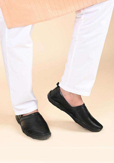 Louis Stitch Mens Ethnic Slip on Mojaris Black Genuine Leather Stylish Nagra Juti for Men