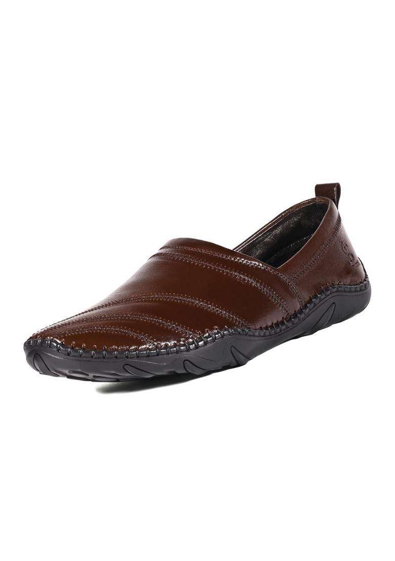 Louis Stitch Mens Ethnic Slip on Mojaris Brunette Brown Genuine Leather Stylish Nagra Juti for Men - Indya