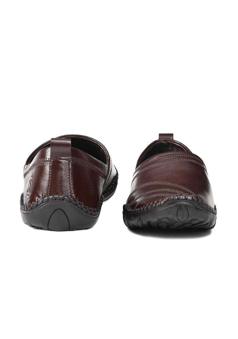 Louis Stitch Mens Ethnic Slip on Mojaris Brunette Brown Genuine Leather Stylish Nagra Juti for Men - Indya