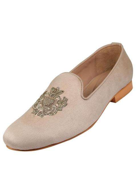 Tanny Shoes Mens Beige Colour Suede Embroidered Pattern Juttis for Wedding