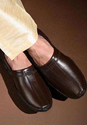 Louis Stitch Mens Brunette Brown Ethnic Slip on Mojaris Genuine Leather Stylish Nagra Juti for Men