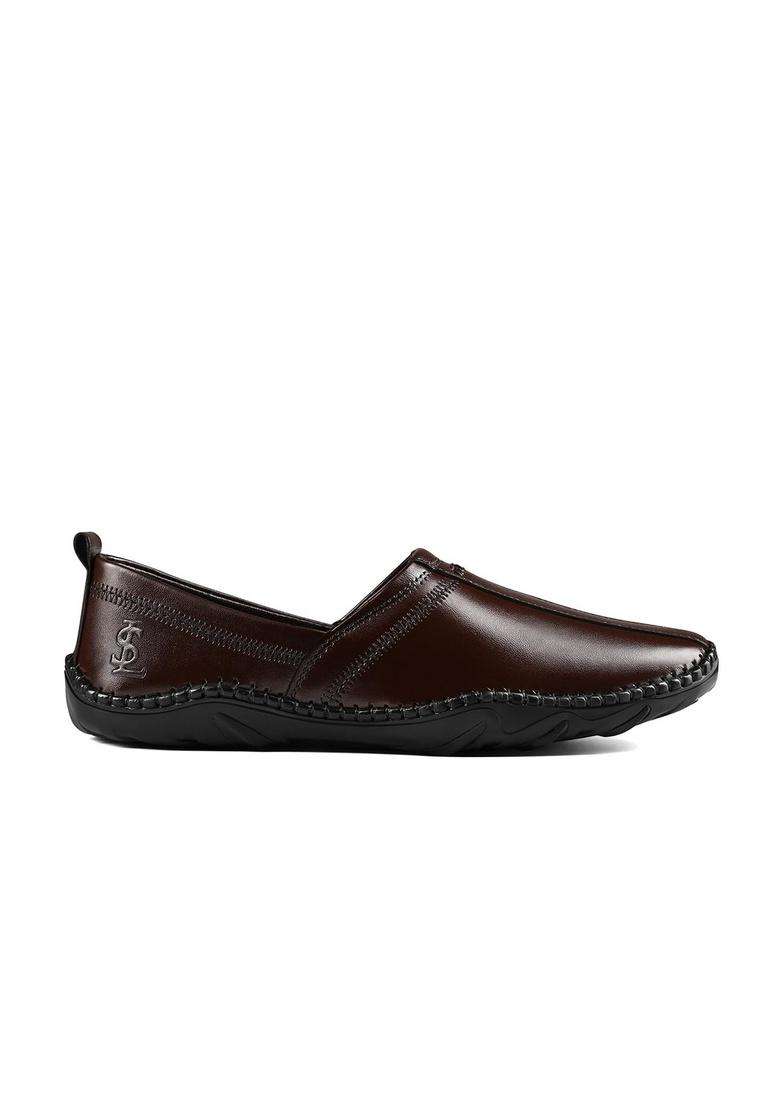 Louis Stitch Mens Brunette Brown Ethnic Slip on Mojaris Genuine Leather Stylish Nagra Juti for Men - Indya