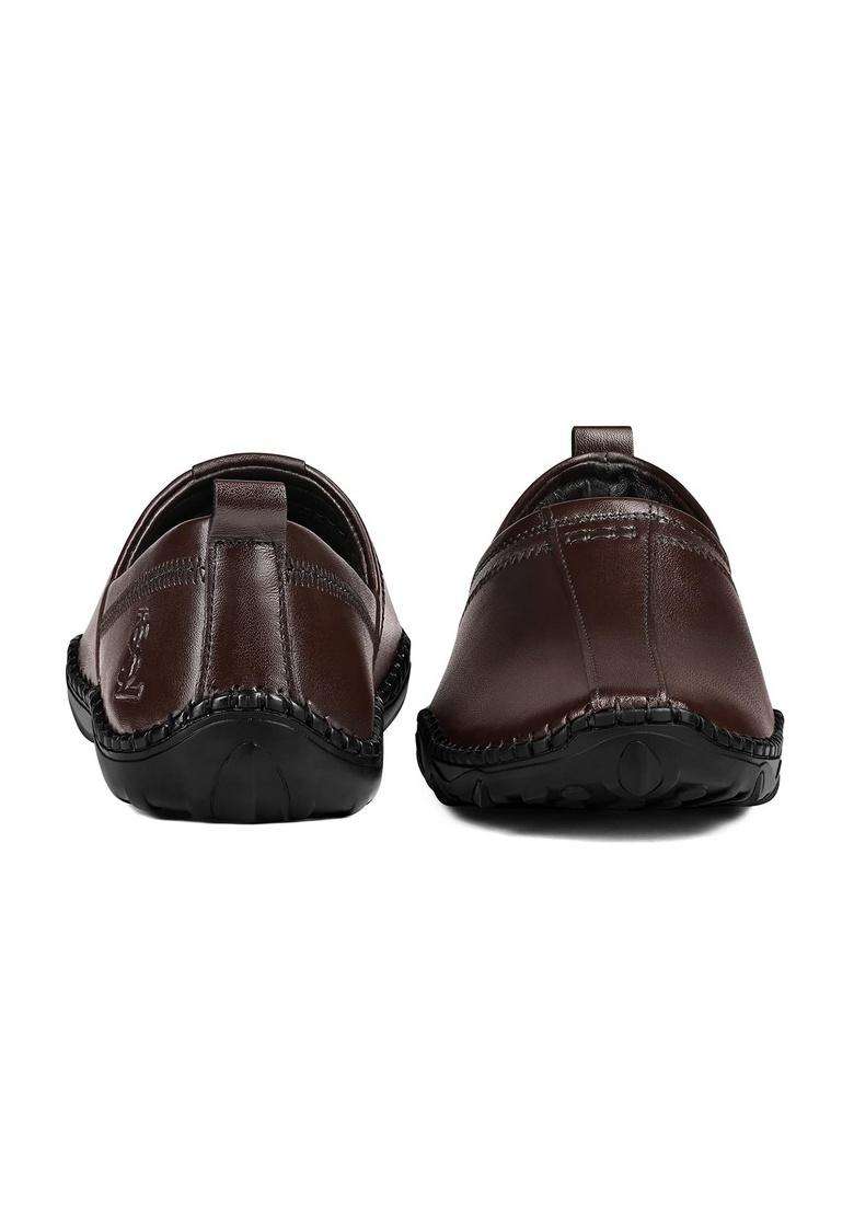 Louis Stitch Mens Brunette Brown Ethnic Slip on Mojaris Genuine Leather Stylish Nagra Juti for Men - Indya