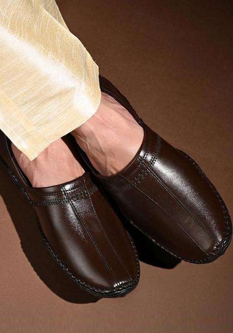 Louis Stitch Mens Brunette Brown Ethnic Slip on Mojaris Genuine Leather Stylish Nagra Juti for Men