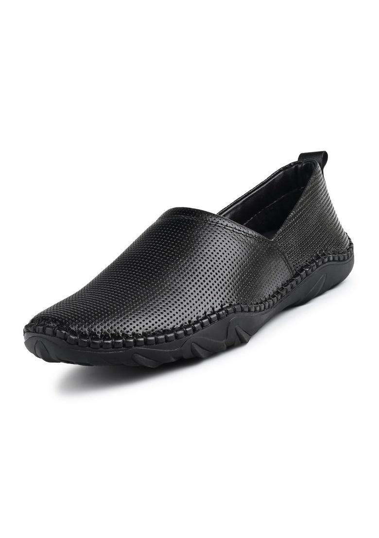 Louis Stitch Ethnic Slip on Mojaris for Men Black Genuine Leather Flexible Stylish Nagra Juti for Men - Indya
