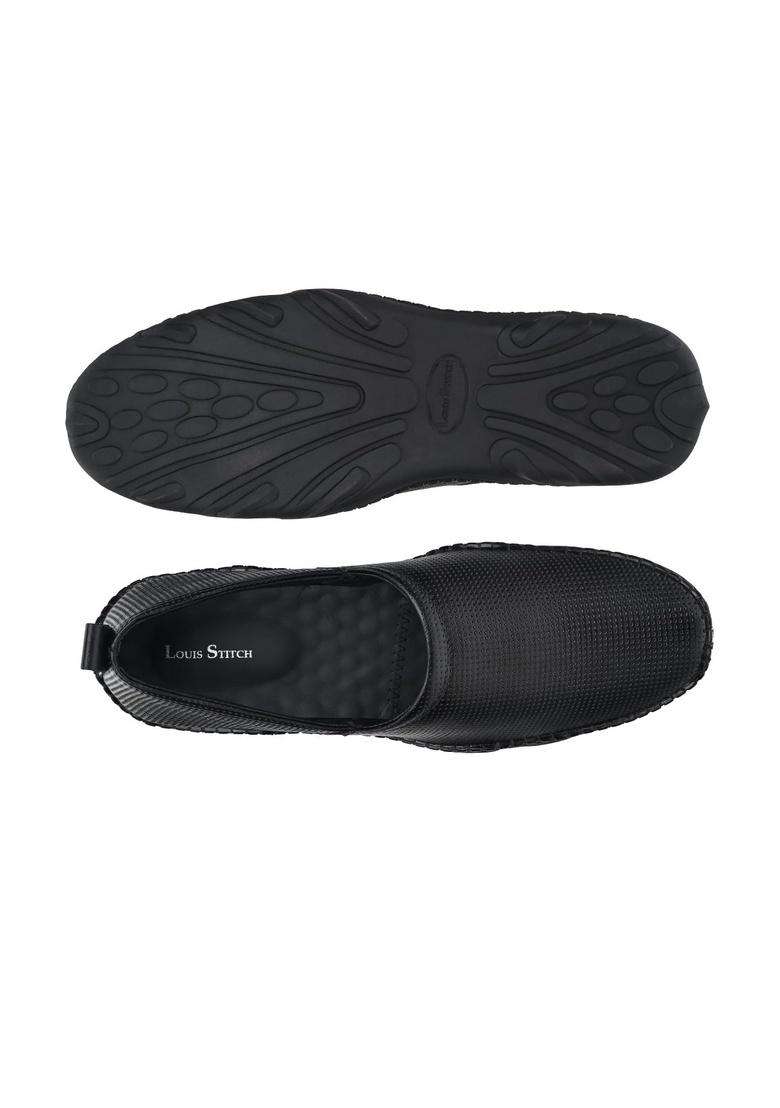 Louis Stitch Ethnic Slip on Mojaris for Men Black Genuine Leather Flexible Stylish Nagra Juti for Men - Indya