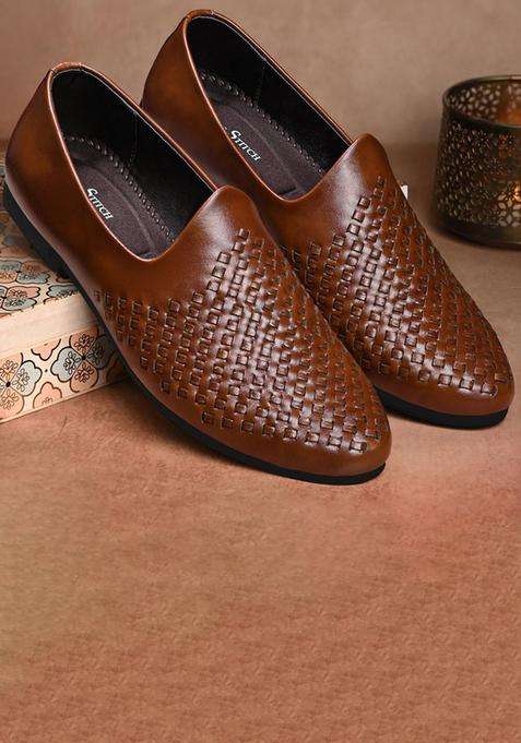 Louis Stitch Mens Ethnic Weaved Textured Slip on Mojaris Stylish Nagra Juti for Men