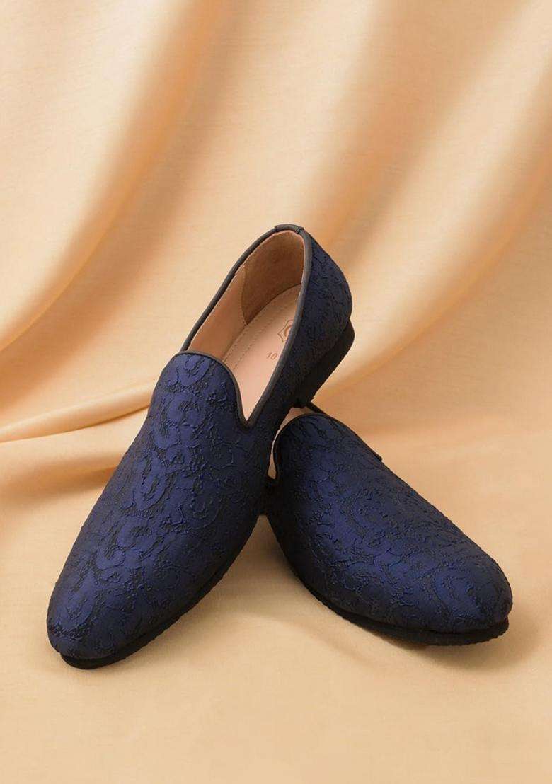 Manyavar Blue Loafers Self Texture Juti Mens Ethnic Jutti - Indya