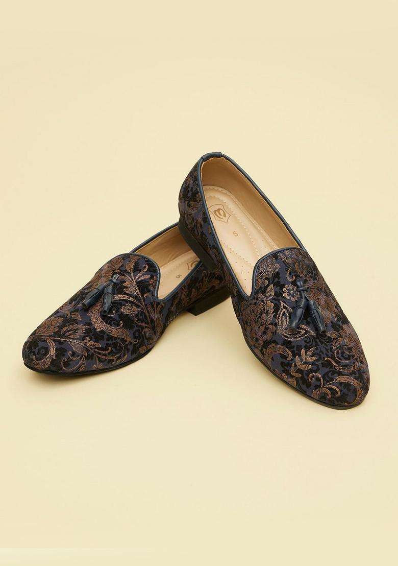 Manyavar Blue Jacquard Loafers Juti Mens Ethnic Jutti - Indya