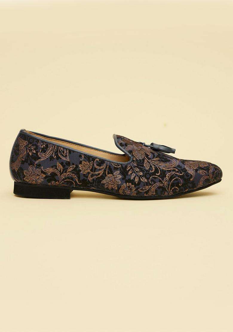 Manyavar Blue Jacquard Loafers Juti Mens Ethnic Jutti - Indya