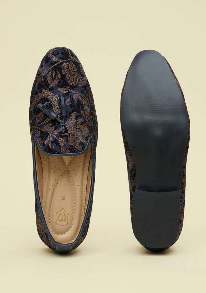 Manyavar Blue Jacquard Loafers Juti Mens Ethnic Jutti - Indya