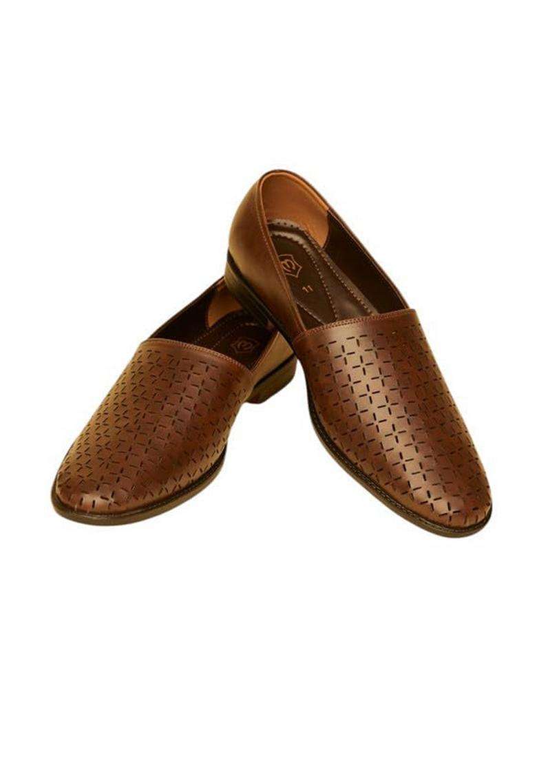 Manyavar Brown Self Texture Loafers Juti Mens Ethnic Jutti - Indya