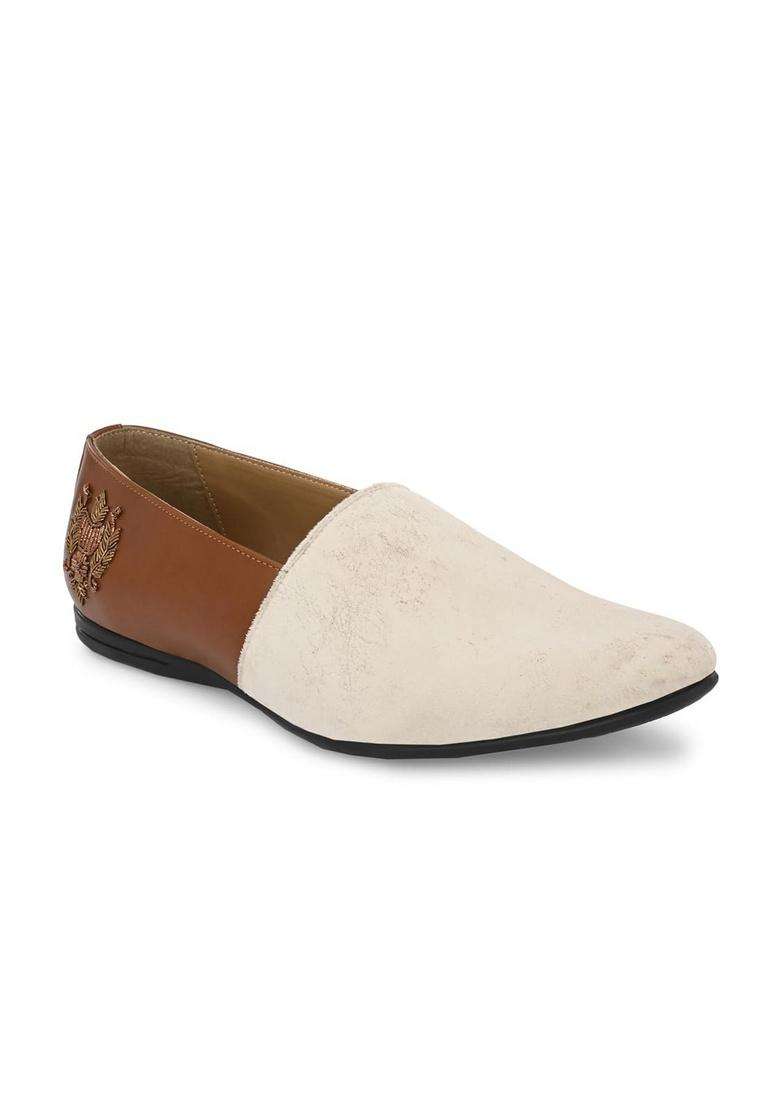 San Frissco Beige Mens Loafers Monk Shoes with Buckle Detail Casual Slip on Ethnic Mojaris Soft Cushioned - Indya