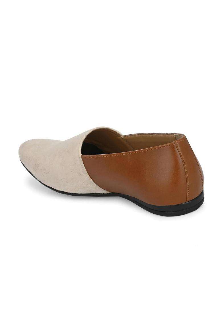San Frissco Beige Mens Loafers Monk Shoes with Buckle Detail Casual Slip on Ethnic Mojaris Soft Cushioned - Indya