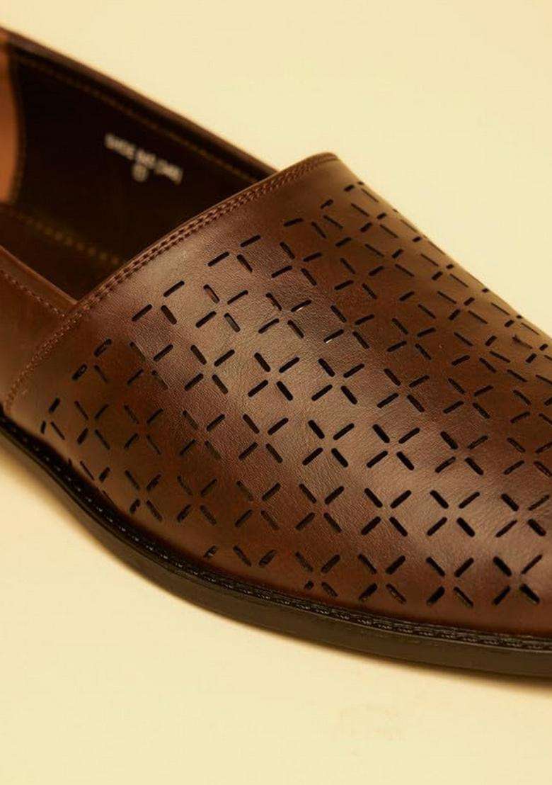 Manyavar Dark Brown Elegance Shoes Mens Ethnic Jutti - Indya