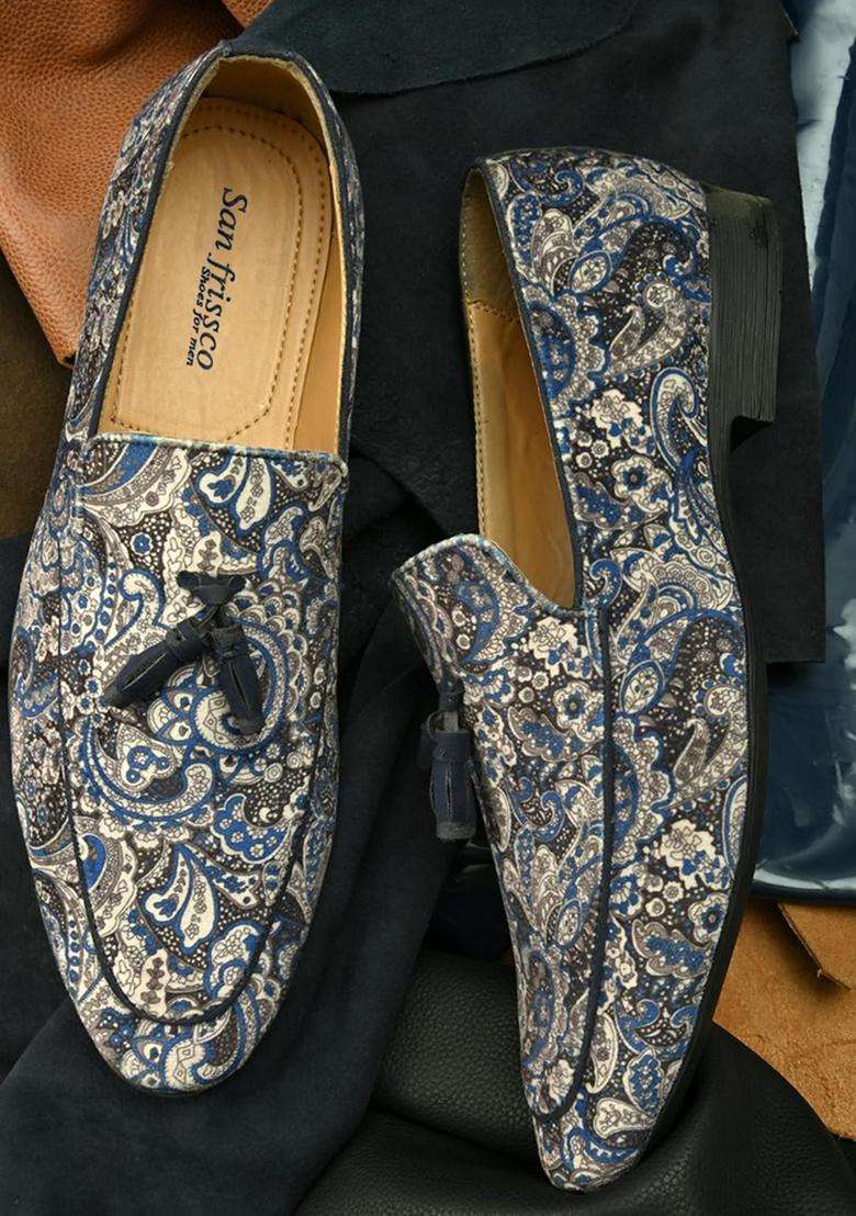San Frissco Mens Loafers Printed Casual Slip on Shoes Festive Jutis and Ethnic Mojaris Cushioned Footbed - Indya
