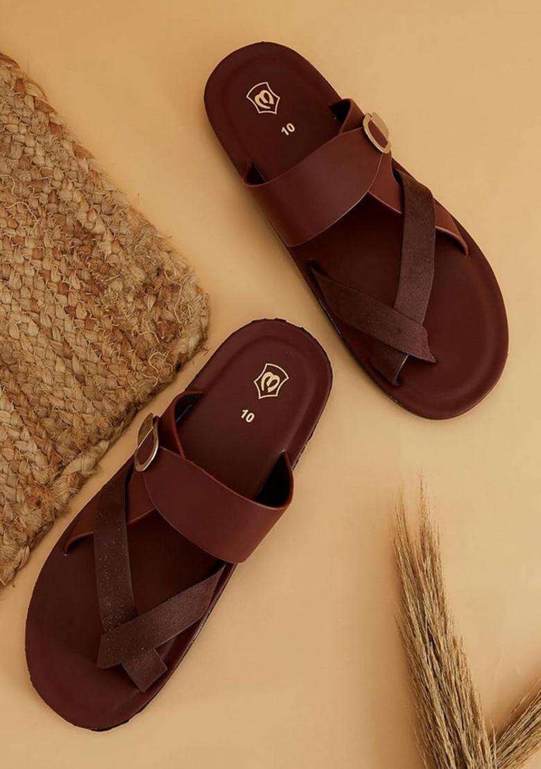 Manyavar Brown Plain Mens Ethnic Jutti - Indya