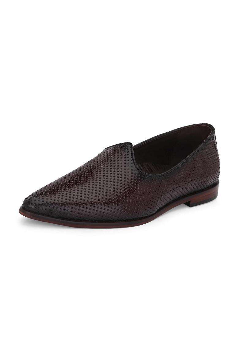 HITZ Mens Brown Leather Slip on Ethnic Shoes - Indya