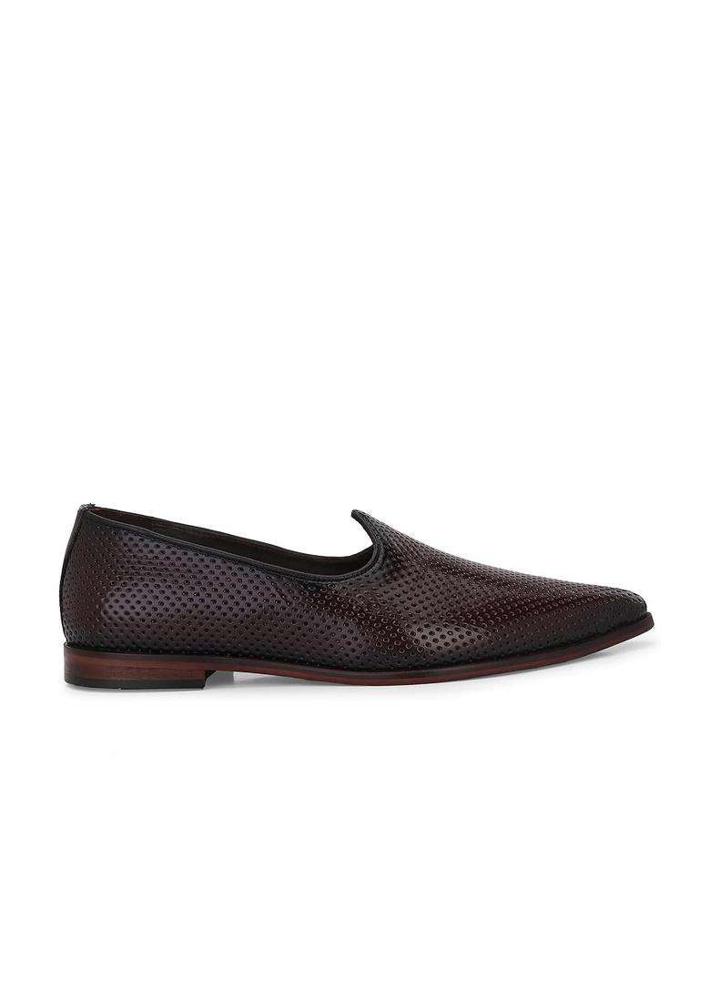 HITZ Mens Brown Leather Slip on Ethnic Shoes - Indya