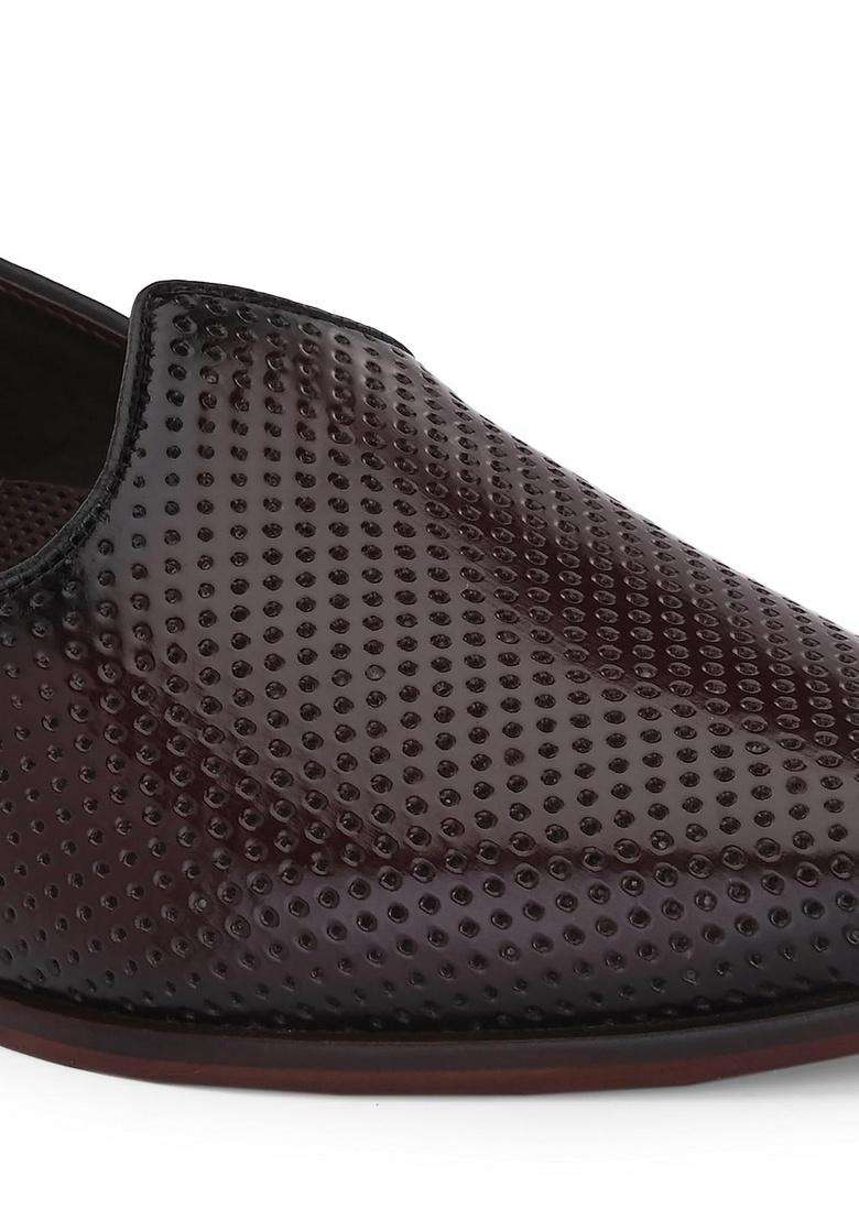 HITZ Mens Brown Leather Slip on Ethnic Shoes - Indya