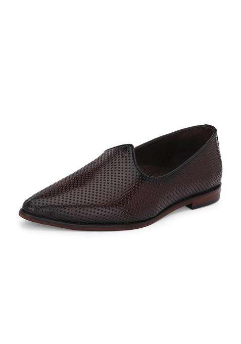HITZ Mens Brown Leather Slip on Ethnic Shoes