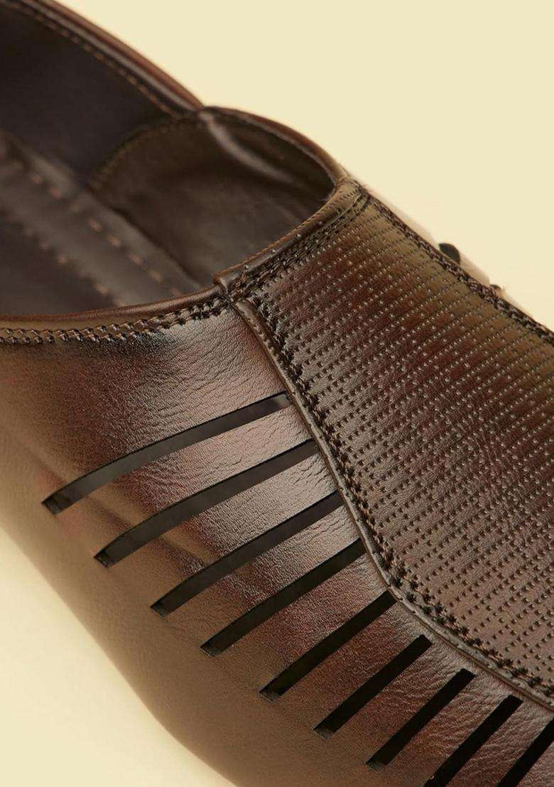 Manyavar Brown Mens Loafers Style Self Design Shoes Ethnic Juttis and Mojaris - Indya