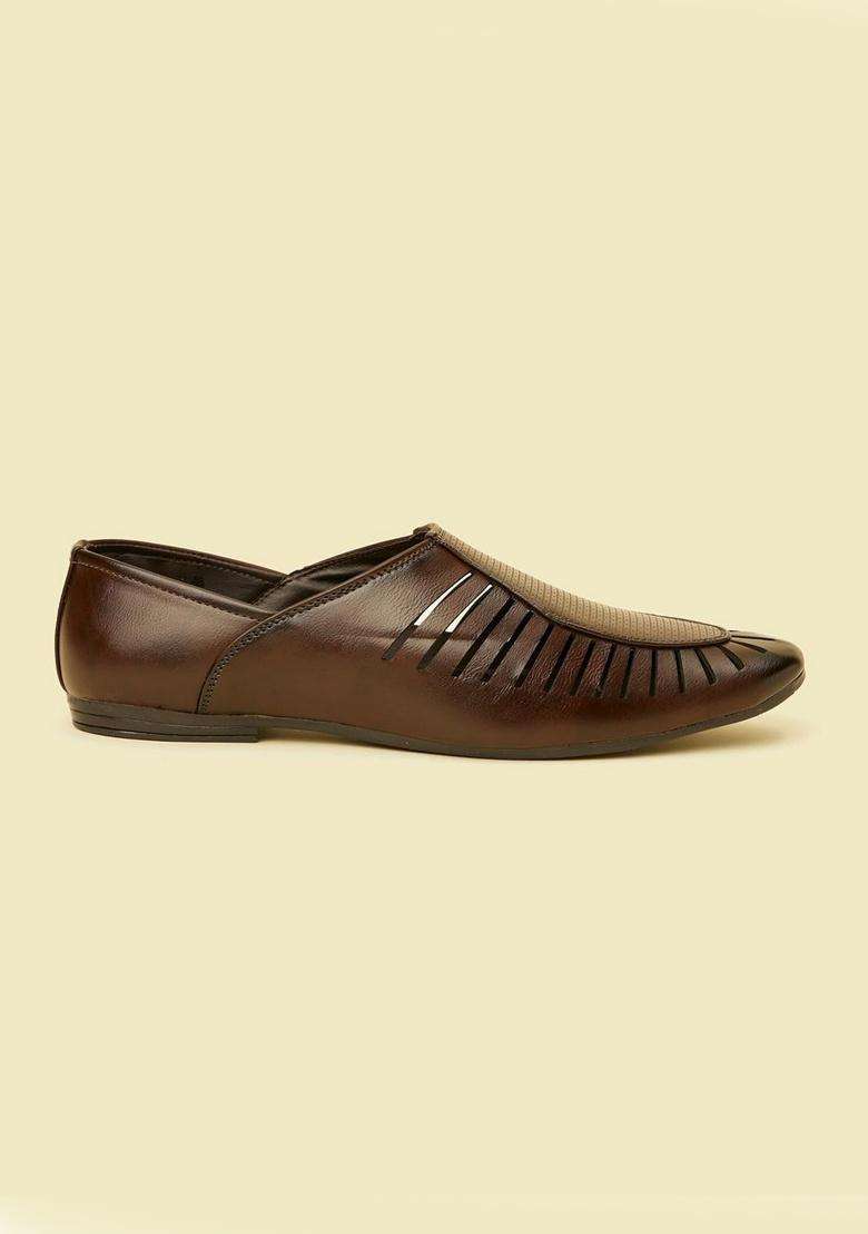 Manyavar Brown Mens Loafers Style Self Design Shoes Ethnic Juttis and Mojaris - Indya