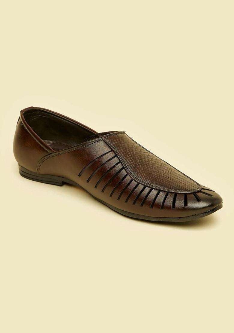 Manyavar Brown Mens Loafers Style Self Design Shoes Ethnic Juttis and Mojaris - Indya