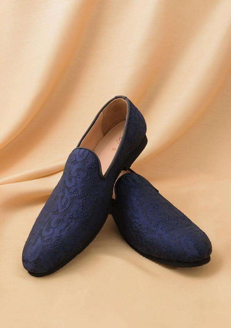 Manyavar Blue Loafers Self Texture Juti Mens Ethnic Jutti - Indya