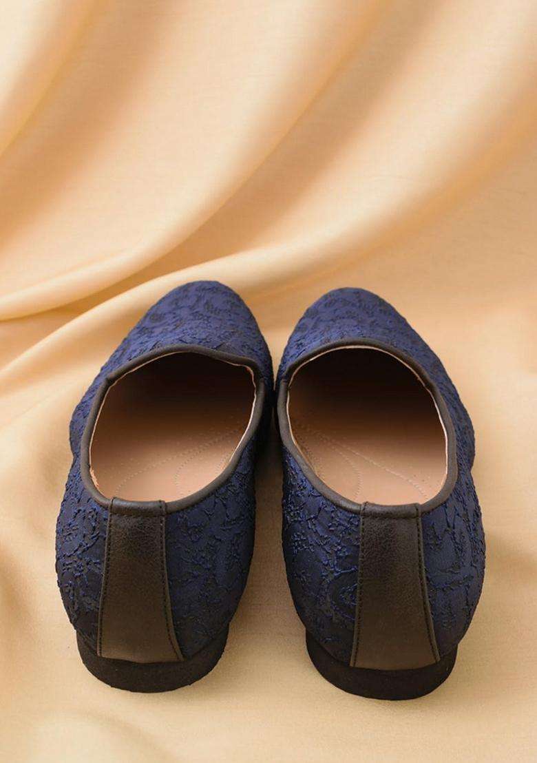 Manyavar Blue Loafers Self Texture Juti Mens Ethnic Jutti - Indya