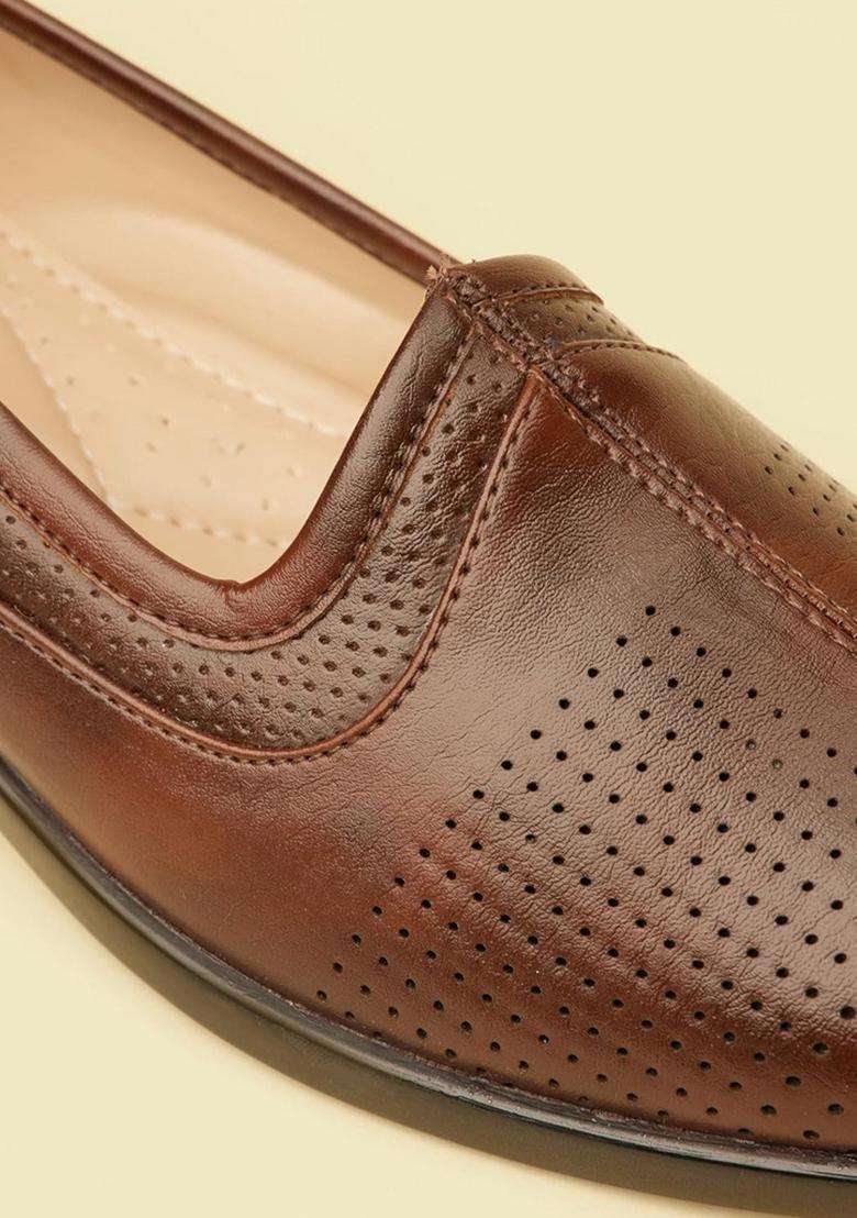 Manyavar Brown Mens Loafer Style Self Design Jutti Ethnic Juttis and Mojaris - Indya
