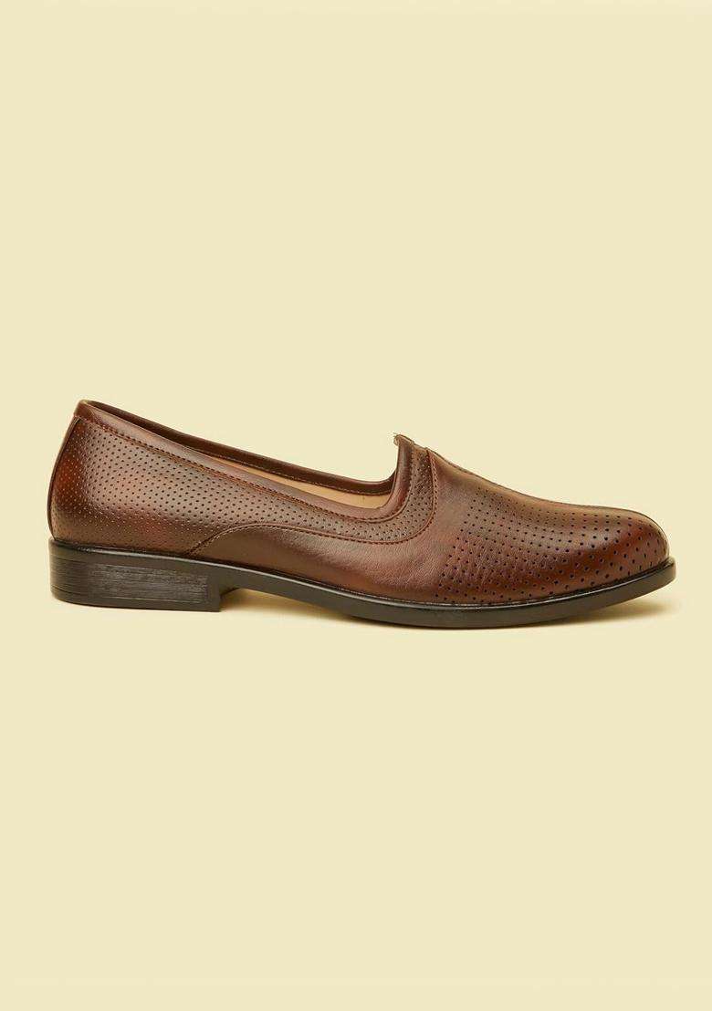 Manyavar Brown Mens Loafer Style Self Design Jutti Ethnic Juttis and Mojaris - Indya