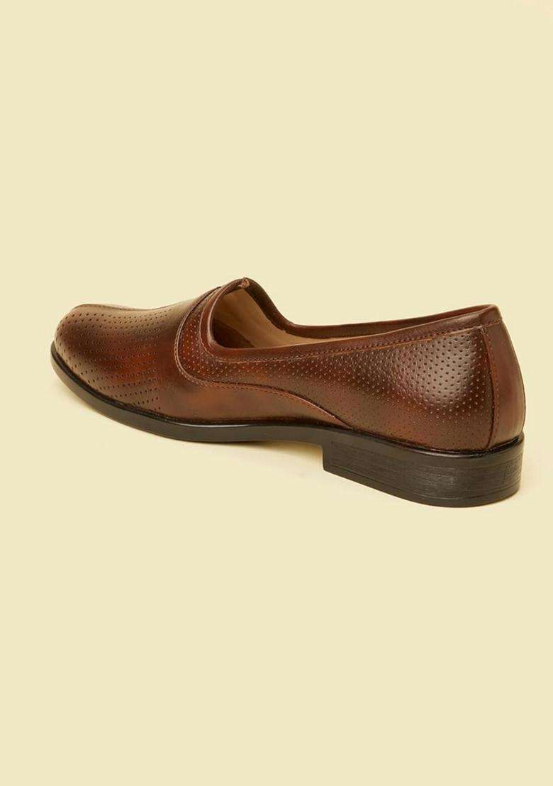 Manyavar Brown Mens Loafer Style Self Design Jutti Ethnic Juttis and Mojaris - Indya