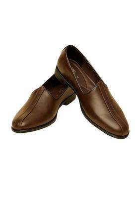 Manyavar Brown Detailed Piping Loafers Style Shoes Mens Ethnic Jutti